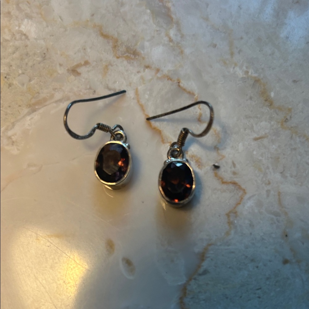 Elegant Silver and Brown Gemstone Earrings